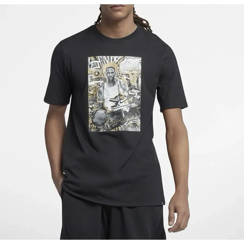 Nike Jordan Black T Shirt Gold Top 3 Rookie Size XL BQ3785-010 NWT Double Sided